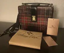 New Patricia Nash Tauria Box Satchel Gold Foil Tartan Shoulder Crossbody Bag NWT