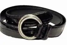 Brighton Belt Large 34 Croc Leather Black Crystal Silver Circle Buckle B10543