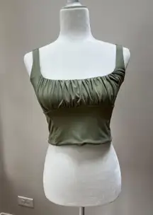 Cute Dusty Green Ruched Tank Crop Top