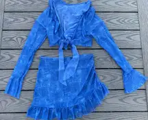 SHEIN size large demin sheer matching cover up set blue swim