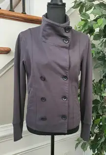 Calvin Klein Women Gray Cotton & Nylon Long Sleeve Collared Casual Jacket