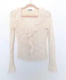 Y2K Wet Seal Womens Sheer Top Size‎ M Lace Ruffle Long Sleeve Fairy Coquette