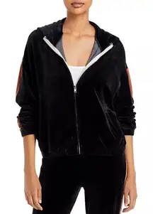 Monrow Women’s Velour Sporty Stripe Full Zip Hoodie in Neptune/Rose Size S/M