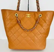 Chanel CC Chain Tote Quilted Leather Tan Brown Handle Purse Full Set & Box 2021