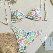 Floral Print Padded Bikini With Adjustable Straps