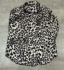 Nasty Gal Leopard Print Silky Long Sleeve Button Down Top Size 8