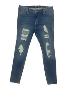 Hollister High Rise Super Skinny Sz. 17R Cut Out Medium Wash Blue Jeans NWT