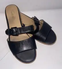 Trotters Minimalist Old Money Black Leather Mule Sandals Shoes Flats Size 7.5