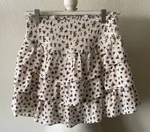 Thirty Thirty LA Skirt Mini Smocked Ruffles Cream Sz S Floral Dainty Coquette