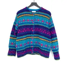 VTG UNITED COLORS OF BENETTON Fair Isle Mohair Cardigan Sweater Neon 52/L?