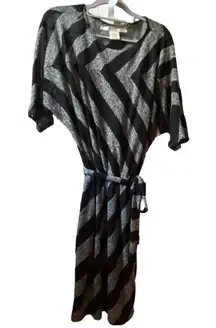 Max Studio Black/Gray Striped Half Sleeve Midi Knit‎ Dress | Size Small (S)