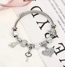 925 Silver Plated Love Heart Key Charm Bracelet for Women