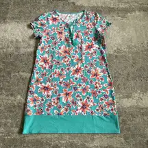 Lands End Dress Womens Small Aqua Blue Orange Floral Hawaiian Cover up Stretch