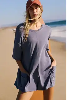 Free People Movement Hot Shot Tee Romper Blue Indigo Size Large