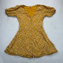 Abercrombie &‎ Fitch Floral Mini Dress V Neck Short Sleeve Yellow Size S