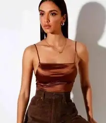 NWT  motelrocks ozka satin chocolate tie back bodice top xxs