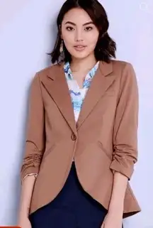ModCloth Fine And Sandy Khaki Single Breasted Ruched 3/4 Sleeve Blazer - 4X