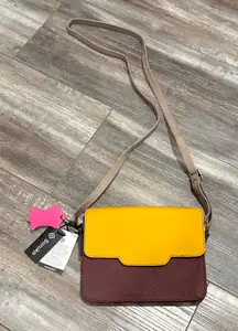 Soruka color block leather calf fur crossbody bag NEW