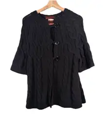 Anthropologie 525 America Short Sleeve‎ Button Down Cable Knit Cardigan Black L