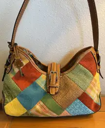 Vintage Fossil Leather Patchwork Shoulder Bag With Key