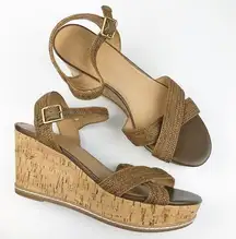 Franco Sarto  Cara Raffia Strap Cork Wedge Sandals