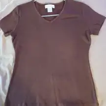 dressbarn womens brown small short sleeve cotton v neck top