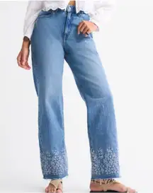 Abercrombie & Fitch High Rise 90s Relaxed Jeans Women 31 Cutwork Embroidered