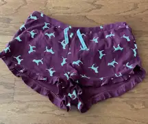 PINK Victoria's Secret Sleepwear Shorts Burgundy Dog Print Ruffle Drawstring