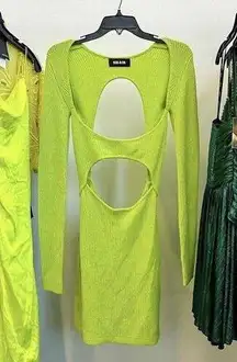 SER.O.YA Women’s Knit Bodycon Cut Out Mini Dress Small Green Long Sleeve Holiday