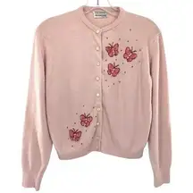 1950s Beaded Butterfly Pink Cardigan Sweater Vintage Blairmoor Original Orlon
