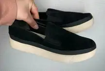 Franco Sarto Size 9.5 Black Suede‎ Leather Slip On Sneaker Platform Casual Shoes