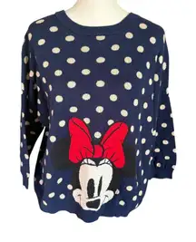 Disney x Cath Kidston blue and tan polka dot Minnie Mouse 3/4 sleeve sweater S
