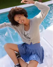 Aerie Fuzzy‎ Cropped Cardigan Stone Deep V-Neck Button Front Small Soft #2926