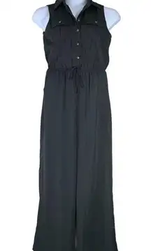 Bebop Size Small Jumpsuit Black Sleeveless Wide Leg Fitted Waist Collared