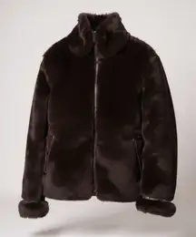 VTG Women's Sheared Beaver Fur Bomber Coat Chocolate Brown Cozy Warm Jacket M