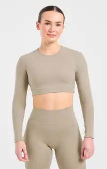 AYBL Long Sleeve Cropped Athletic Workout Top Neutral Taupe
