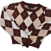 Motel brand brown and white cropped argyle sweater size small