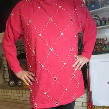 Vintage Victoria Jones 1x Red Beaded Embellished Jeweled Christmas Sweater Artsy