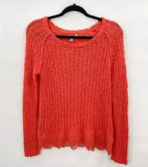 Anthropologie  Knitted and Knotted Sweater Coral Pink Chunky Knit Womens Medium