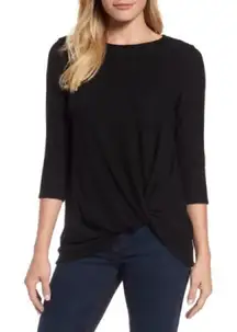 Gibson Cozy Twist Front Pullover Top in Black Size Large