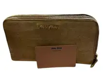 Miu Miu Croc Embossed Long Tan Zipper Wallet