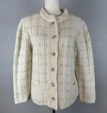 Vintage Cyril Cullen Irish Wool Button Fisherman Cardigan Sweater Ivory Size L