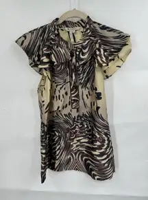 BCBGeneration Blouse Women 2 Brown Flouncy Western Rodeo Art To Wear Retro