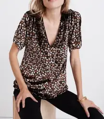 Madewell‎ Velvet Floral Top Brown V-Neck XS Flowers