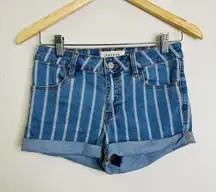 Pacsun Super Stretch Shortie Short 27 Blue Stripe Denim Rolled Cuffs High Rise