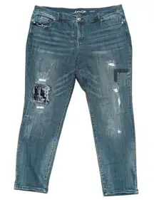 INC Denim Plus 22W 22 3X Boyfriend Jeans Slim Tech Fit Patchwork Hippie Boho