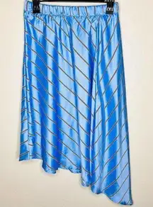 NWT  Asymmetrical Skirt SMALL Blue Striped Satin High Waist Elastic Waist