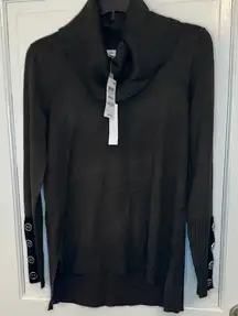 Melissa Paige‎ Dark Olive Green Sweater with Black Button Sleeve size S NWT