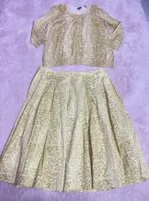 Talbots Skirt Womens 12P Yellow Green A Line Pleated Cardigan XL Sweater Bin11