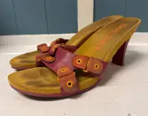 Diesel Womens Heeled Sandals Slides Mules Platforms Open Toe Burgundy Retro